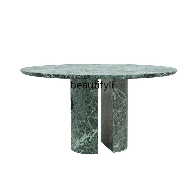 

Marble round table, household round light luxury dining table, jadeite green stone round table, simple dining table