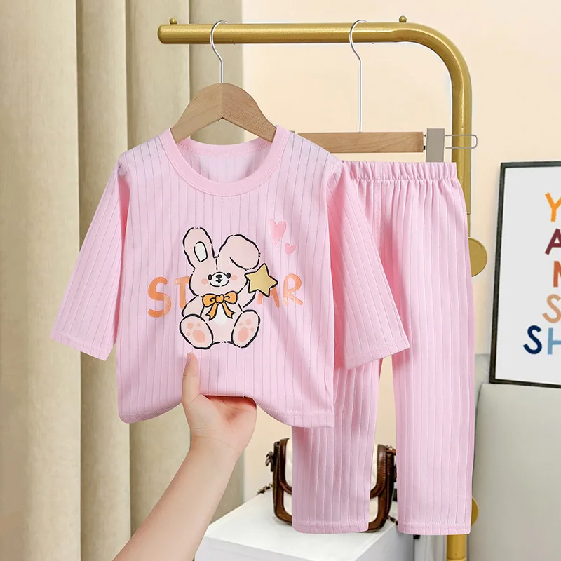 Early Spring Long Sleeve Underwear Thin Cotton Home Clothing For 1-4Years Old New Style Baby Cartoon Print Sleepwear 2 Piece/Set