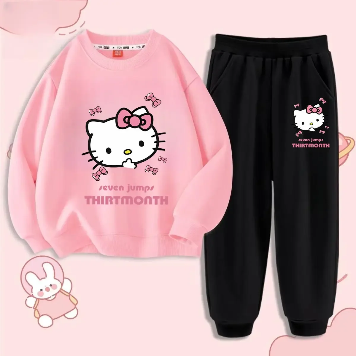 Sanrio Cinnamoroll felpa con cappuccio pantaloni ragazza cuore cartone animato carino Anime Kuromi sport due pezzi Set vestiti autunnali bambini