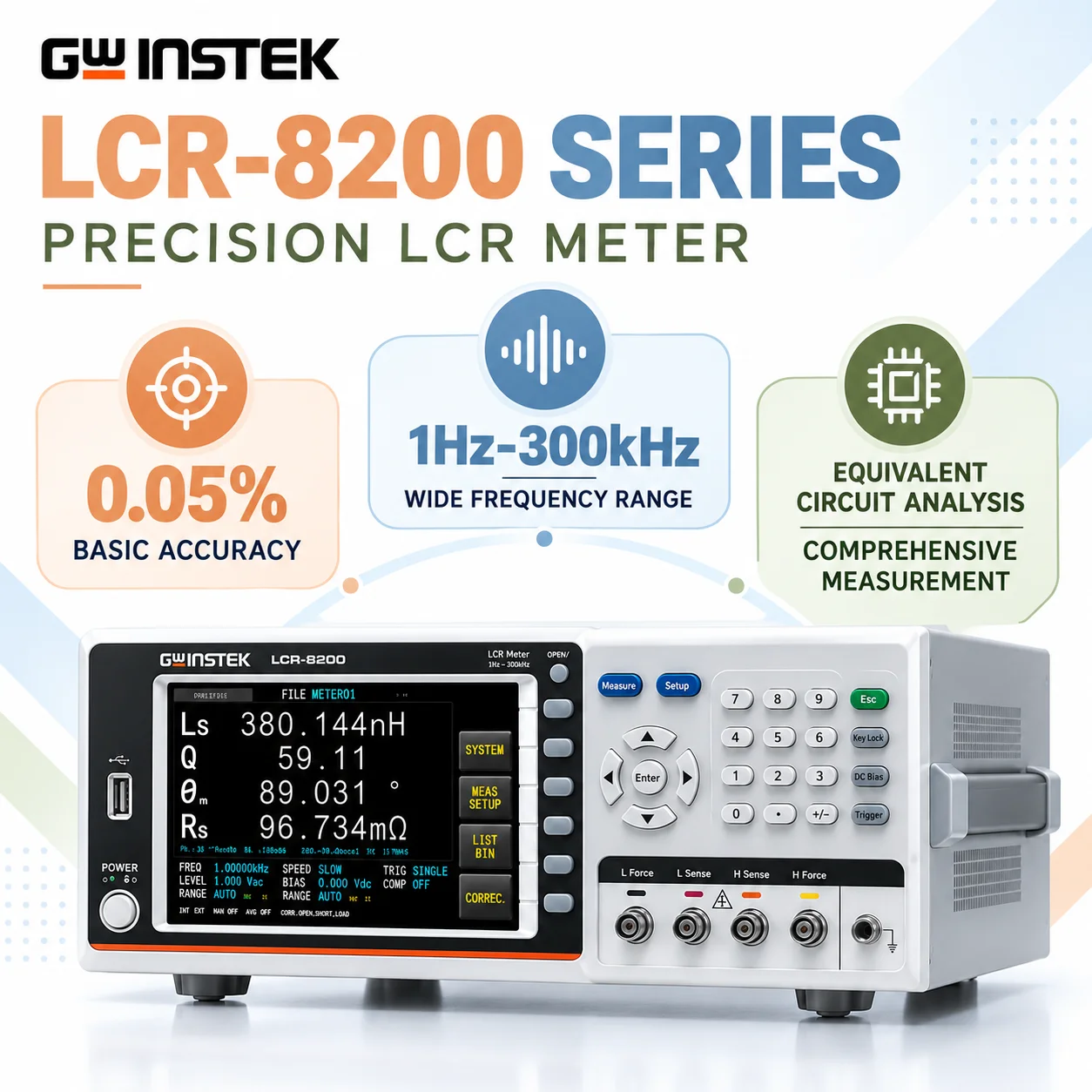 GW Instek 5MHz LCR Tester, High-Speed Passive Component Analyzer for Impedance Capacitance Inductance Resistance LCR-8230