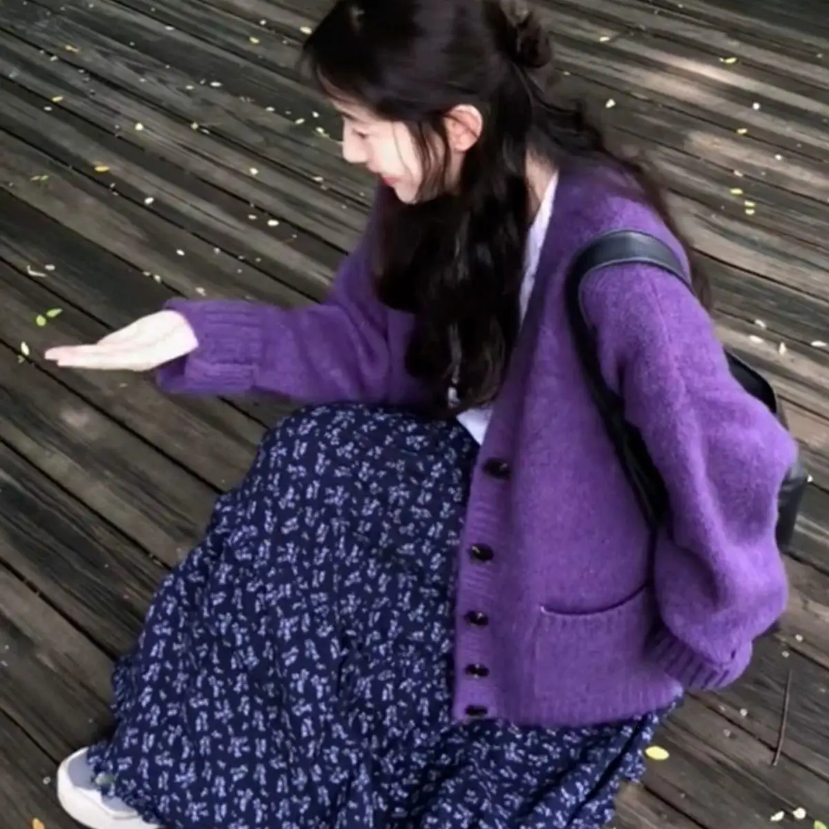 

Ele винтажный вязаный открытый кардиган, фиолетовый свитер, верхняя одежда, женская мода, уникальный Sle, не массовый, подходит для Ciwalk