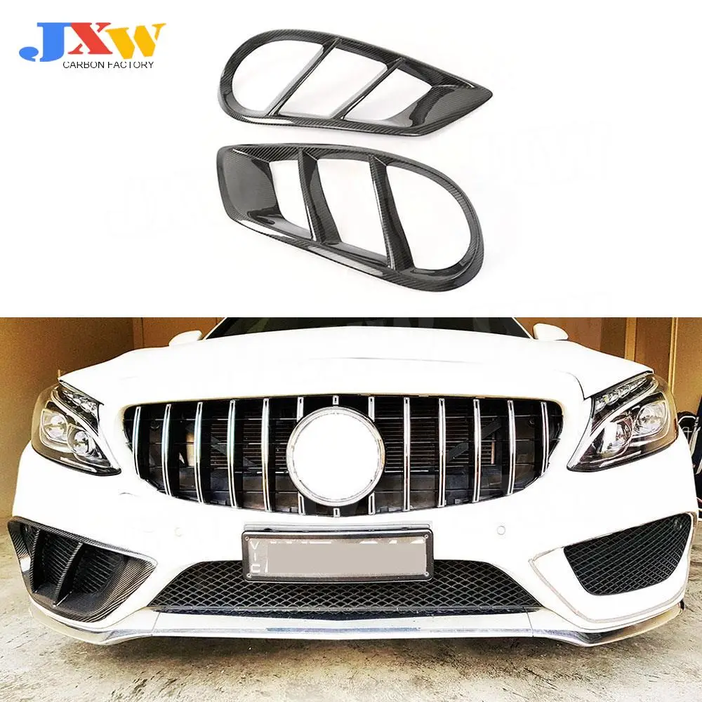 

For C Class Carbon Fiber Front Bumper Air Vent Cover Trim For Benz W205 C43 AMG C200 Sport 2015-2018 Foglamp Mesh Trim FRP