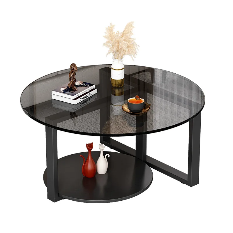 

Coffee table living room household tempered glass simple modern round small apartment ins simple tea table side table