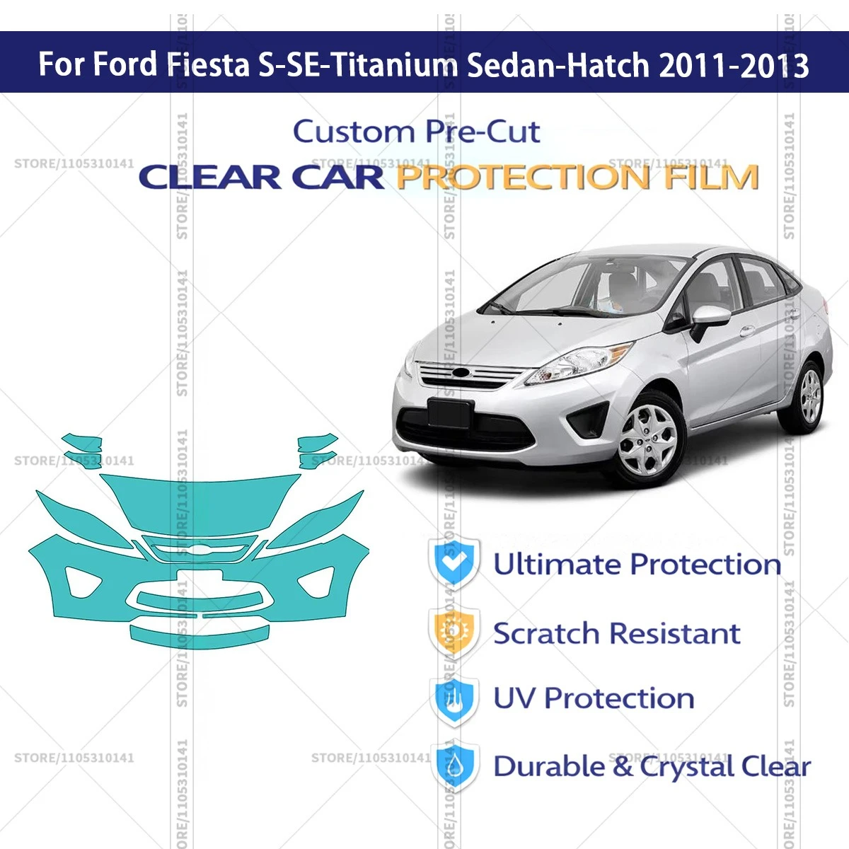 

For Ford Fiesta S-SE-Titanium Sedan-Hatch 2011-2013 Pre-Cut Paint Protection Film PPF Transparent Car Film Automotive PPF