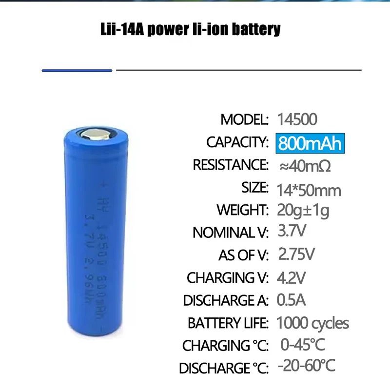 NEW 3.7V 14500 Battery 800mAh Real Capacity Li-Ion Rechargeable Batteries for Strong Flashlight RC CAR Toy Mouse Remote Control