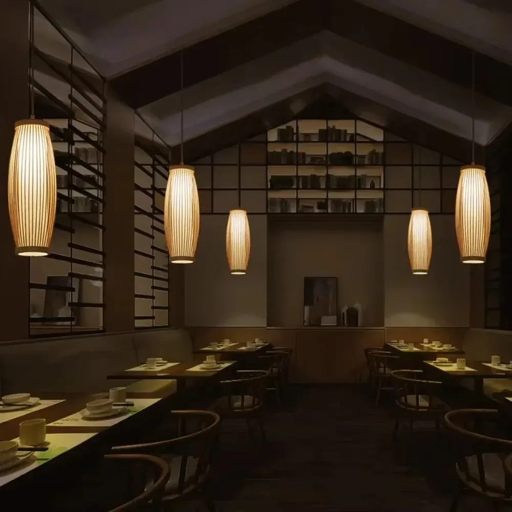 Japanese Style Handmade Bamboo Lamp Shade 13x36CM Lantern for Pendant Lamp Chandelier for Dining Room, Cafe, Study Decor