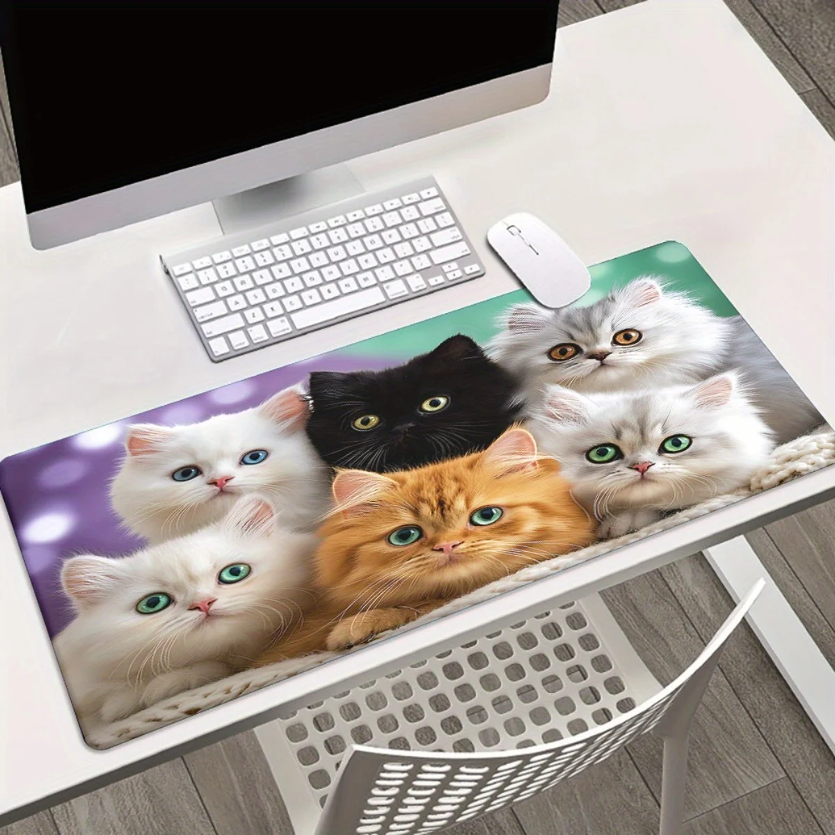 Six Cute Persian Kittens Group Oversized Gaming Mouse Pad Rubber Non-Slip Desk Mat Office Mat