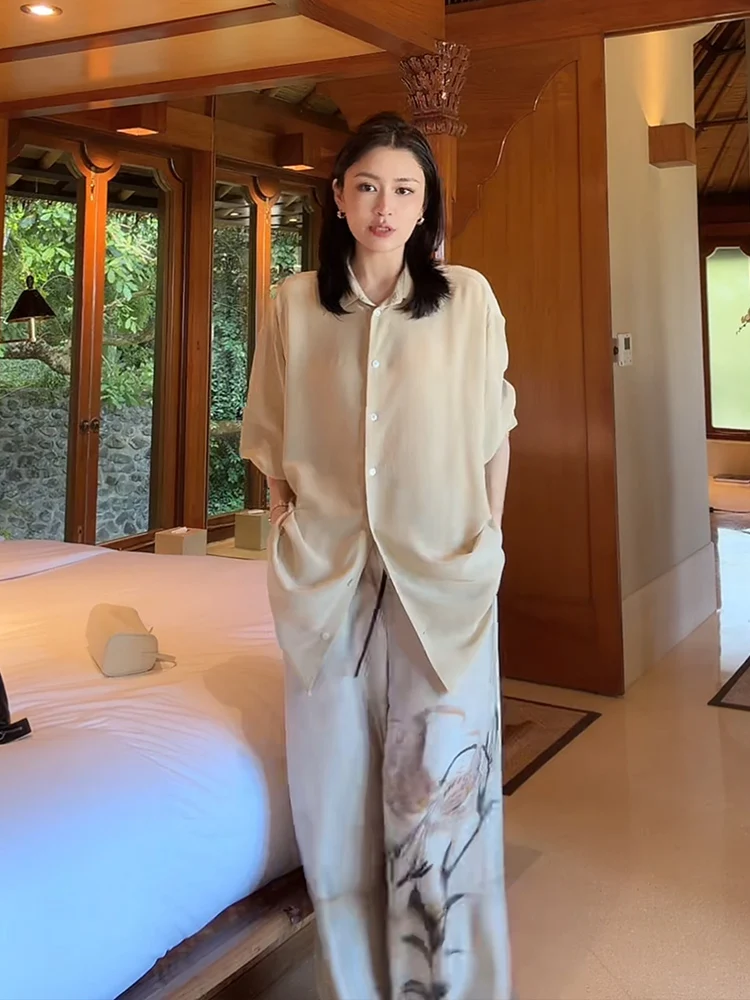 

Женская шелковая рубашка Le Samedi из двойной марли R0W: летняя, охлаждающая, стройнящая, универсальная, в корейском стиле, с длинным рукавом