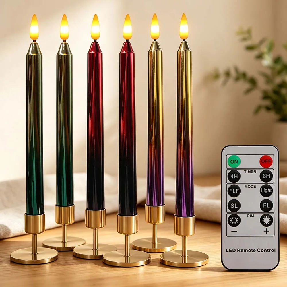 Halloween decoration with red and black electronic candles, horror atmosphere props electroplated with LED candle lights