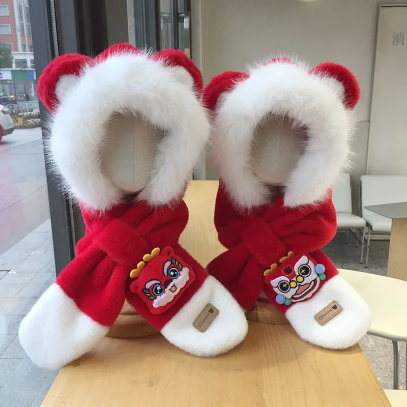 

Children's Festive Red Hat and Scarf Set for Autumn, Winter, Christmas Eve, and New Year's—Adorable, Warm, and Ear-Covering