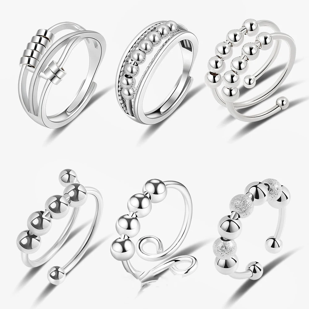 

Balls Beads Rings for Women Men Stainless Steel Rotate Freely Anti Stress Anxiety Ring Antistress Spiral Bead Rotate Jewelry