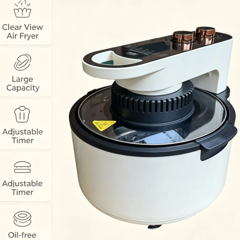 Large Capacity Visible Air Fryer With Dual Control Knobs Oil Free Healthy Cooking For Home Kitchen Appliance