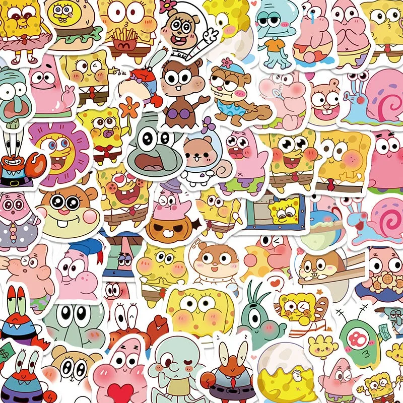 60PCS Cartoon SpongeBob SquarePants Patrick Star Stickers Cute Mobile Phone Case Water Cup Guitar Decoration Stickers Wholesale