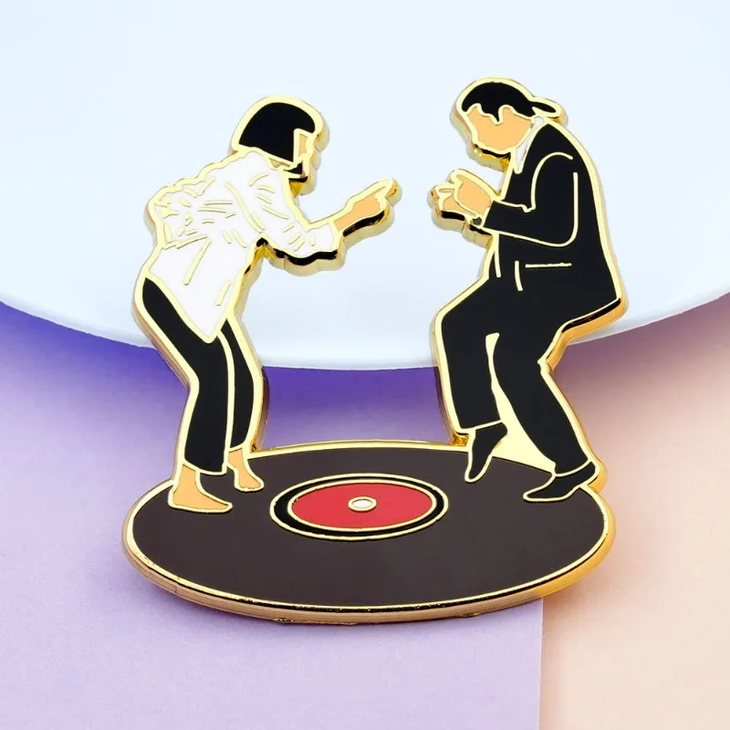Mia Wallace and Vincent Vega Dancing Enamel Pins Novelty Items Badges Collector's Items Decorative Clothing Bag  Accessory