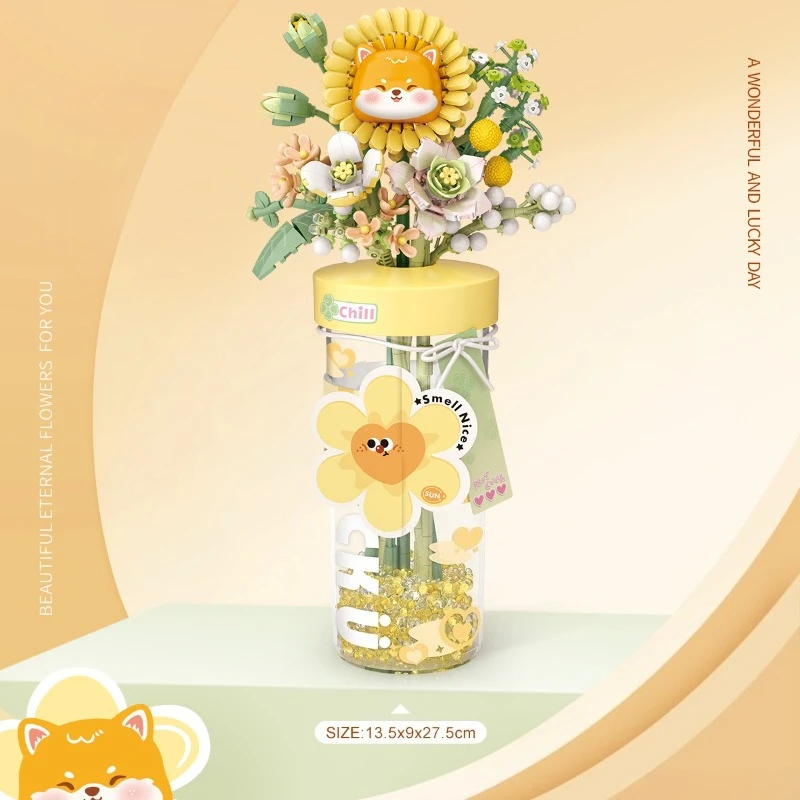 Eeuwige beker bloem assemblage speelgoedblokken woondecoratie cadeau - creatieve doe-het-zelf bouwstenen voor kinderen