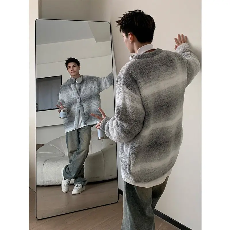 

Korean Striped New Sweater Gradient Knitted Sweater Round Neck Lazy Casual Men Women Personalized Trendy Autumn Winter Jackets