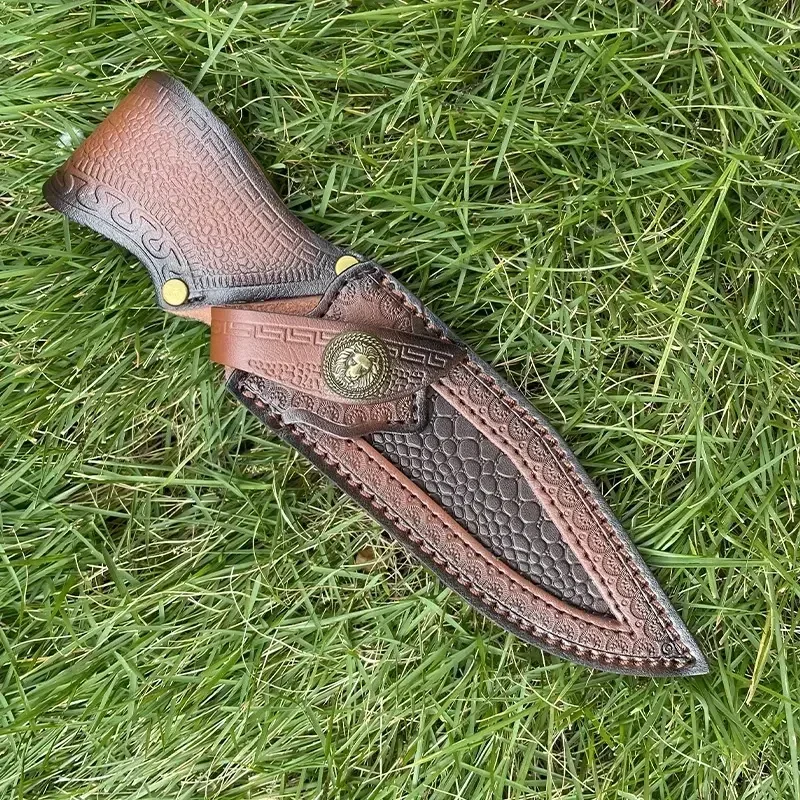 Leather Sheath Belt Knife Sheath with Waist Belt Buckle Pocket Tool Knife Protective Cover for Men's Gifts (Knife Not Included)