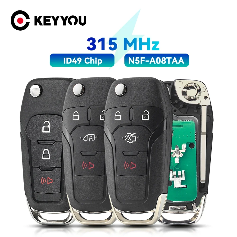 KEYYOU With Battery N5F-A08TAA Flip Remote Car Key 315MHz ID49 7945P Chip For Ford Fusion 2013-2016 Fob 3/4 Butttons HU101 blade