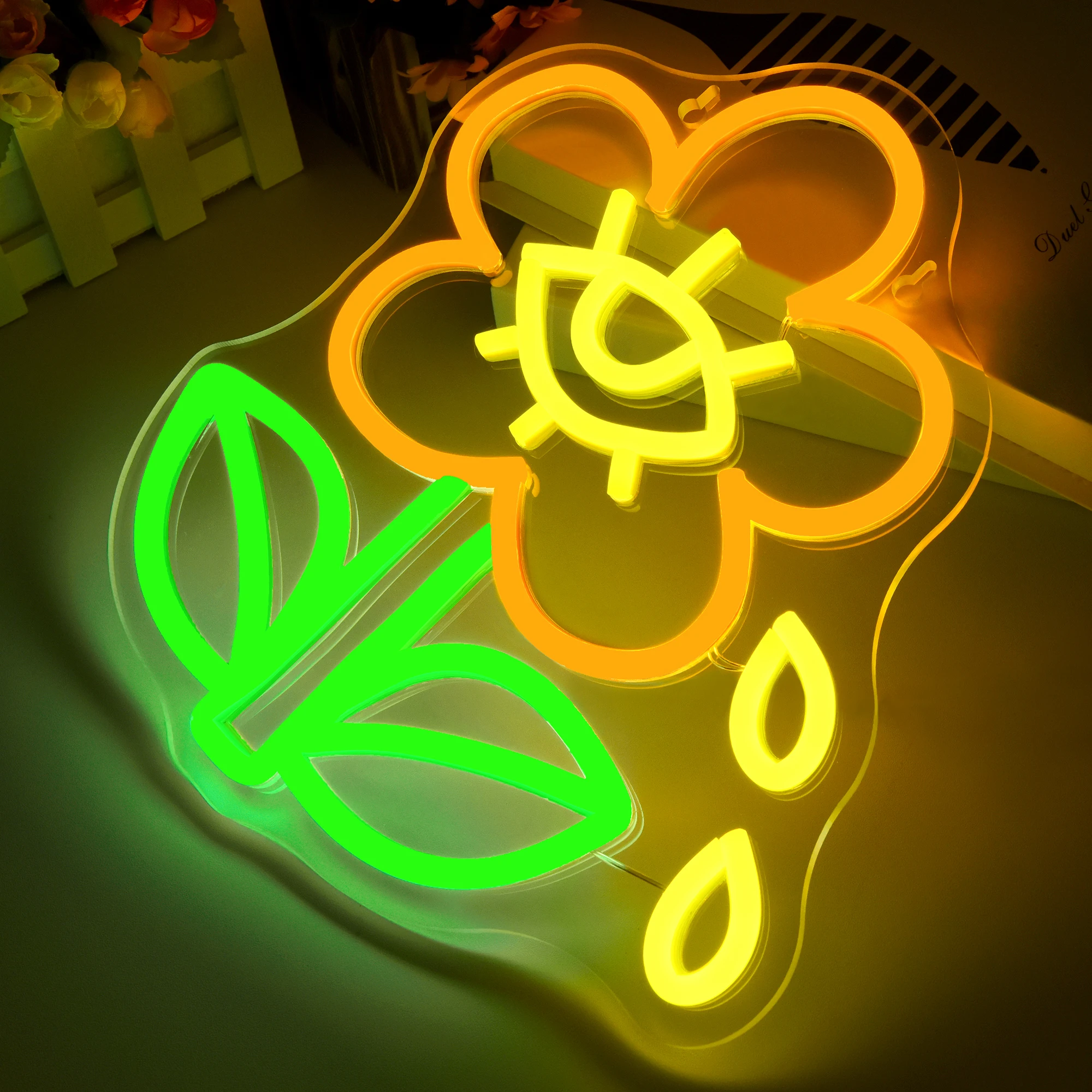 Insegna al neon a forma di fiore Luce al neon a forma di fiore per la decorazione della parete Luci decorative al neon a LED 3D con funzionamento USB per l'arredamento della cameretta dei bambini