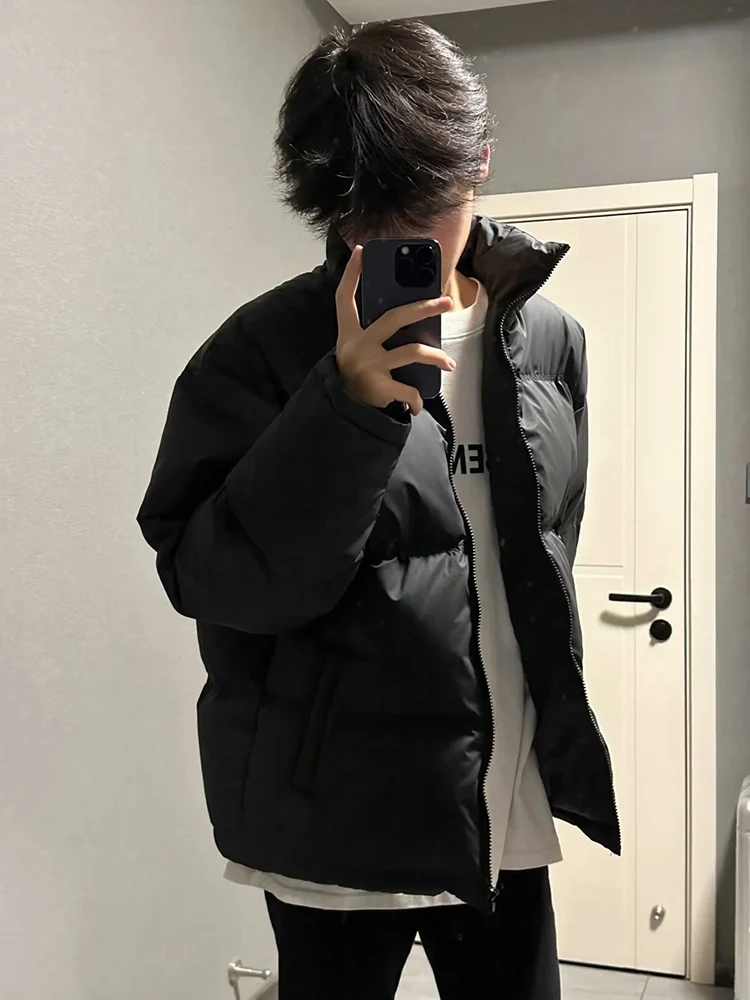 

Мужская короткая хлопковая куртка в американском стиле, чисто черная, осенне-зимняя верхняя одежда, пуховик с воротником-стойкой, рабочая одежда, фасон «бомбер»