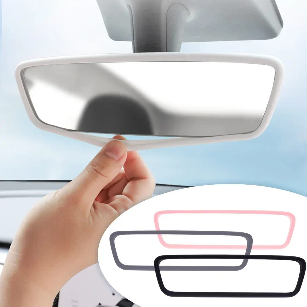 For Tesla Model 3 Y 2023 Interior Accessories Rearview Mirror Protector Trim Silicone Decor Frame White Pink Protection Strip