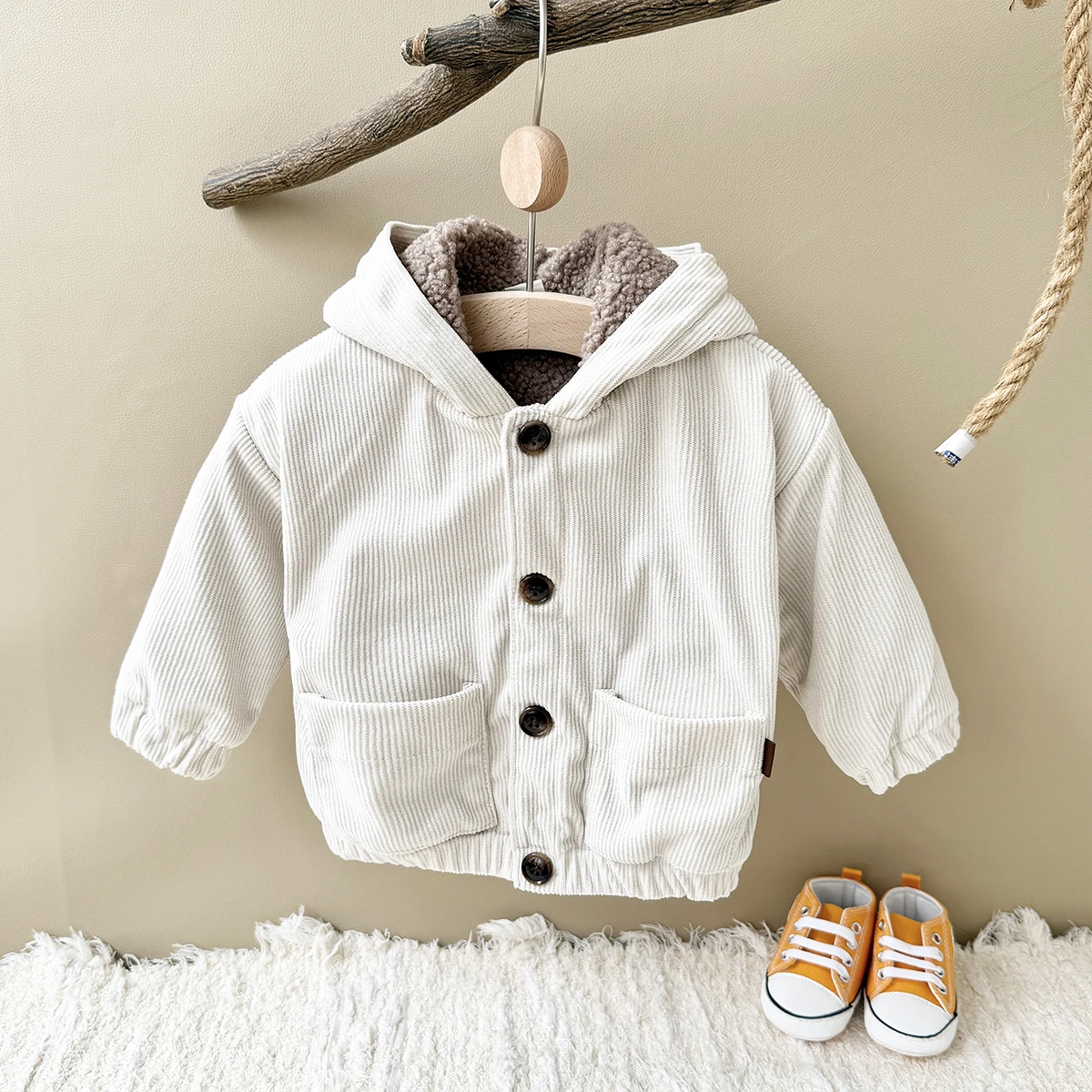 Ins Winter Warm Baby Girls Clothes Outdoor Jacket Thick Fleece Hoodie Infant Boys Baby Clothes Fruit Embroidery Newborn Baby Top