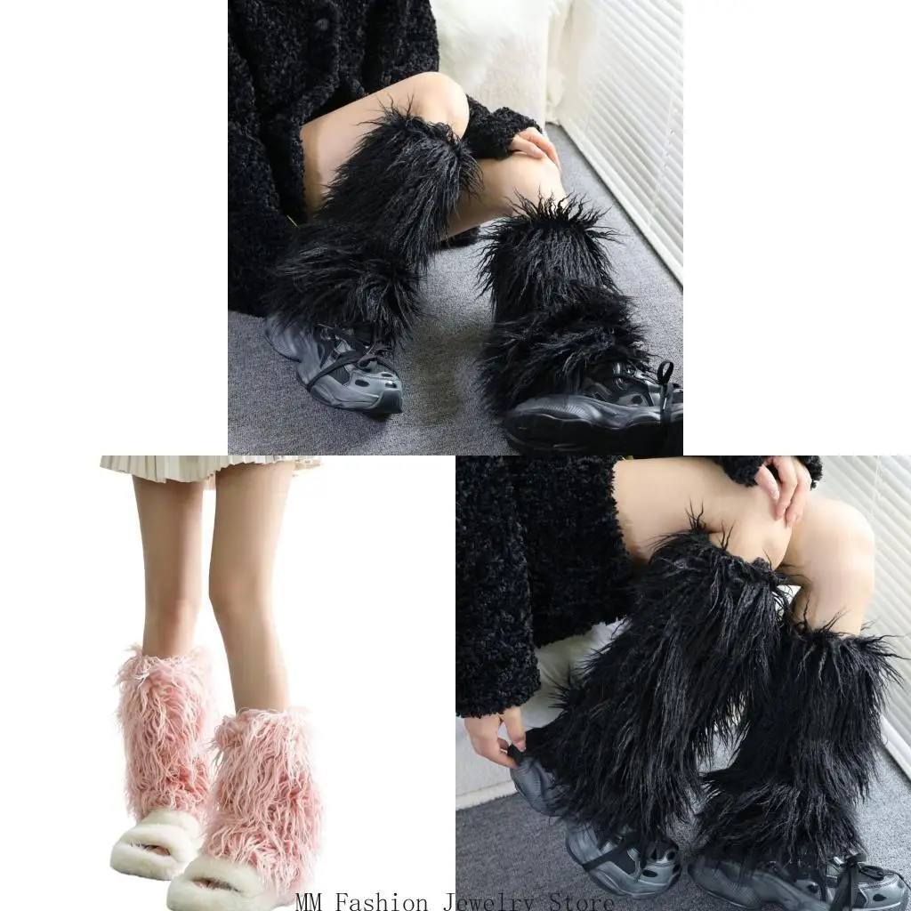 Acrylic Calf Sleeves for Women Plush Winter Legwear with Soft Texture and Extended Coverage for Layered Outfit Looks D0UB
