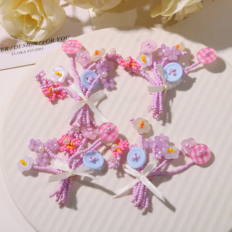 Hair Clip Shoe Charms 1 Piece Transparent Crystal Colorful Beaded Flower Bouquet DIY Jelly Clog Decoration Korean Pastoral Style
