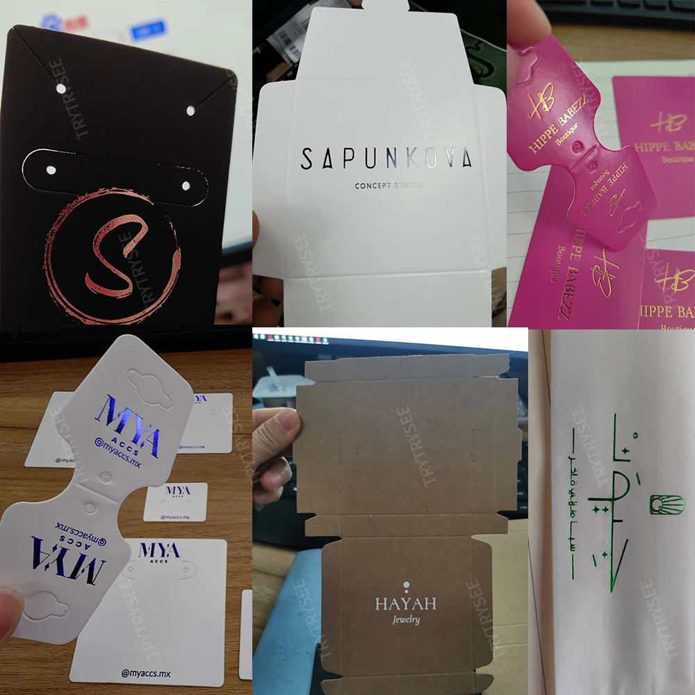 100 Stück Plastiktüte Weiß Schwarz Braun Individuelles Logo Foliendruck 4 Löcher Karte für Ohrringe Schmuckherstellung DIY Verpackungszubehör – Detail 4