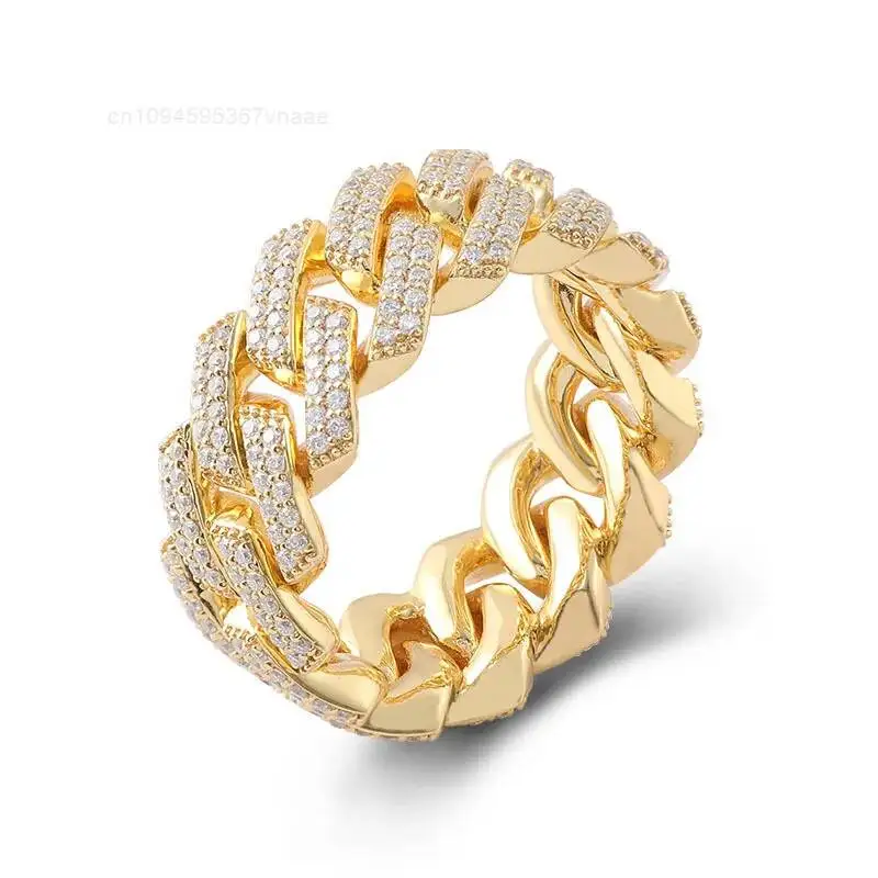 

10k/14k Full Diamond Moissanite Ring Light Luxury Cuban Style Men's Ring