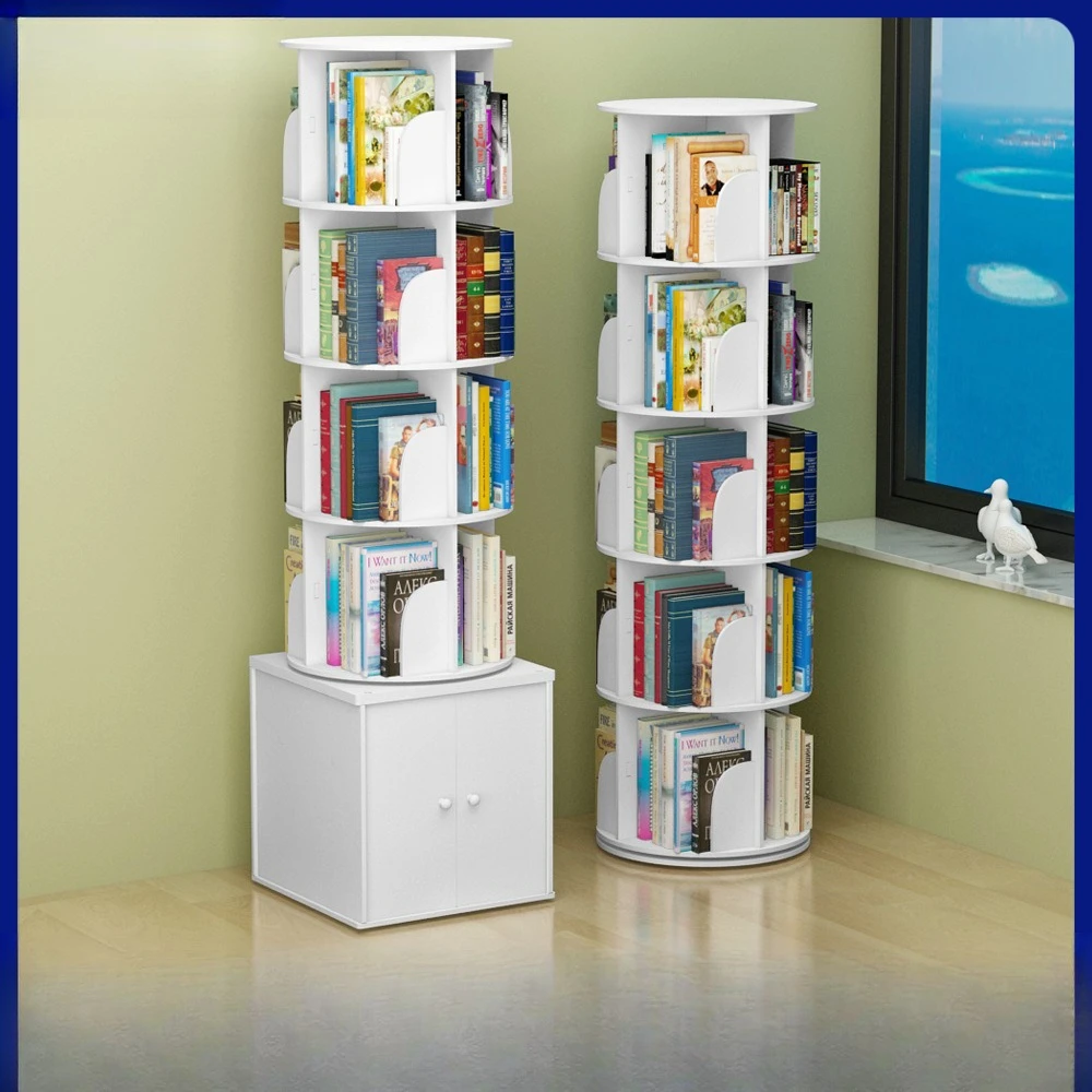 Creative rotating bookshelf 360-degree bookcase simple shelf storage bookshelf, simple student floor bookshelf