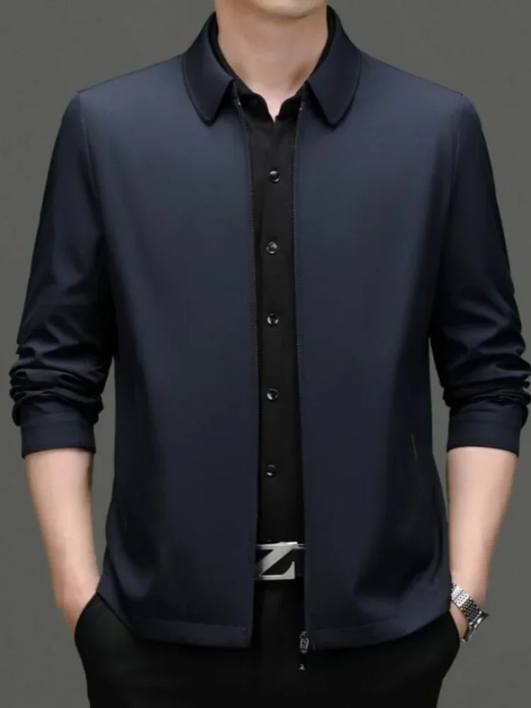 

New 2025 Handsome Middle-aged Men's Spring Fashion Stand-up Collar Business Casual Zipper Jacket Solid Color Dad Pack