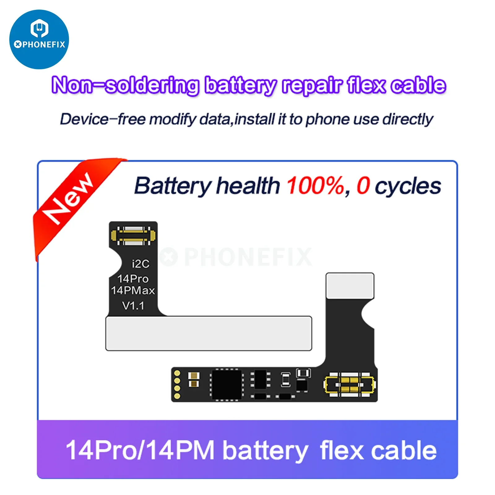 I2c Pre-Programmed No Soldering Battery Repair Flex Cable Tag-on Flex FPC for IPhone 11 12 13 14 15 Solve Error Message Pop Up