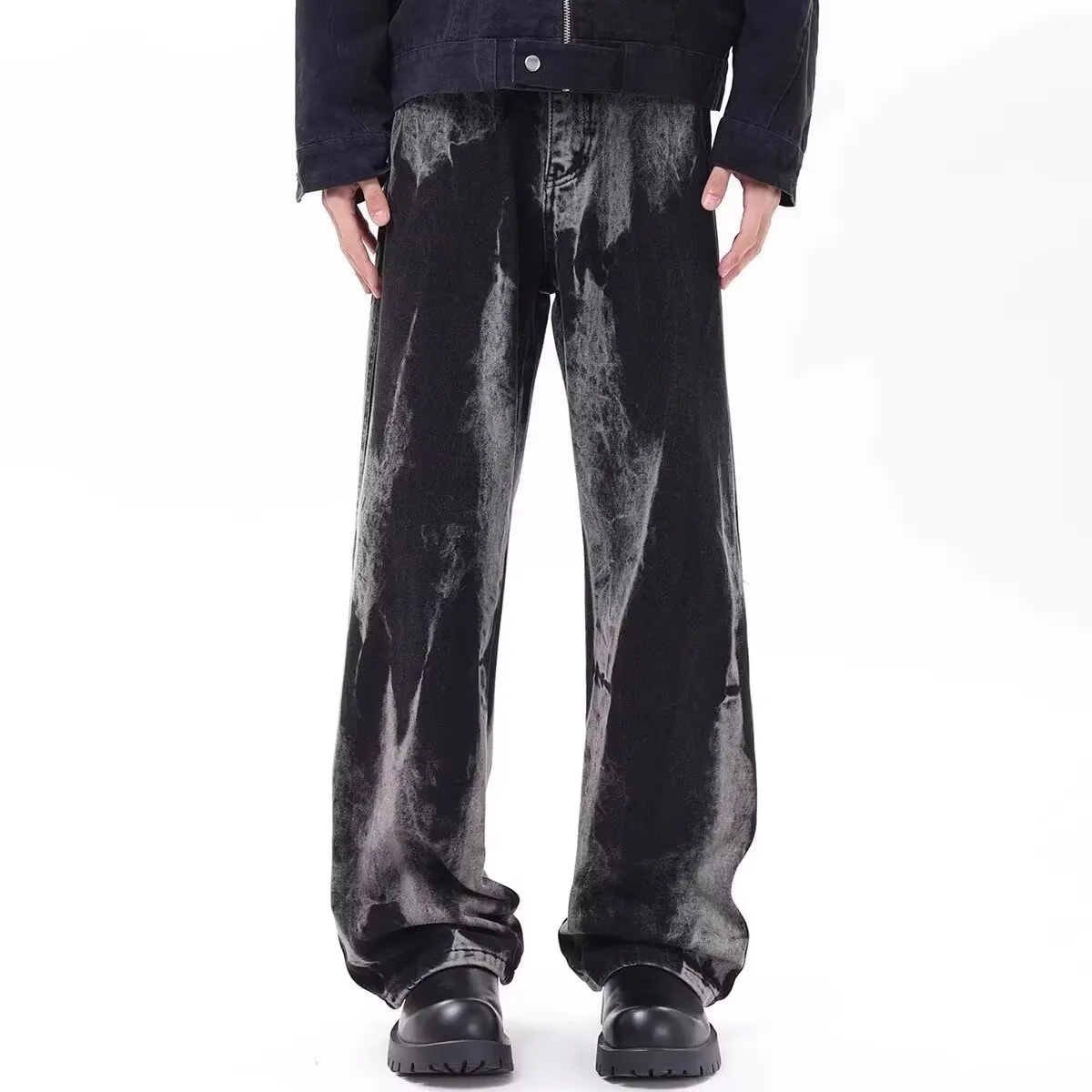 

American Goth Black Tie-dye Jeans For Men Hip Hop Fashion Gradient Wide-leg Denim Pants 2025 New Y2K Vintage Baggy Jeans