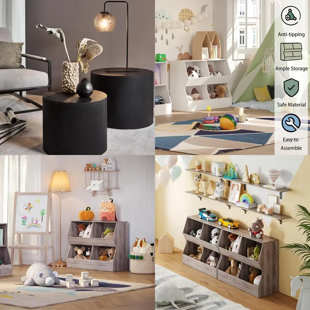 Modern Black Round Coffee Table Set for Small Spaces, 2-Piece Nesting Tables with Accent Design