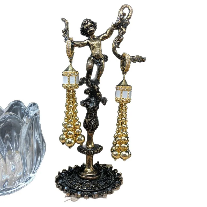 vintage Long shoulder fringe earrings  golden round bead enamel glaze fashionable earrings
