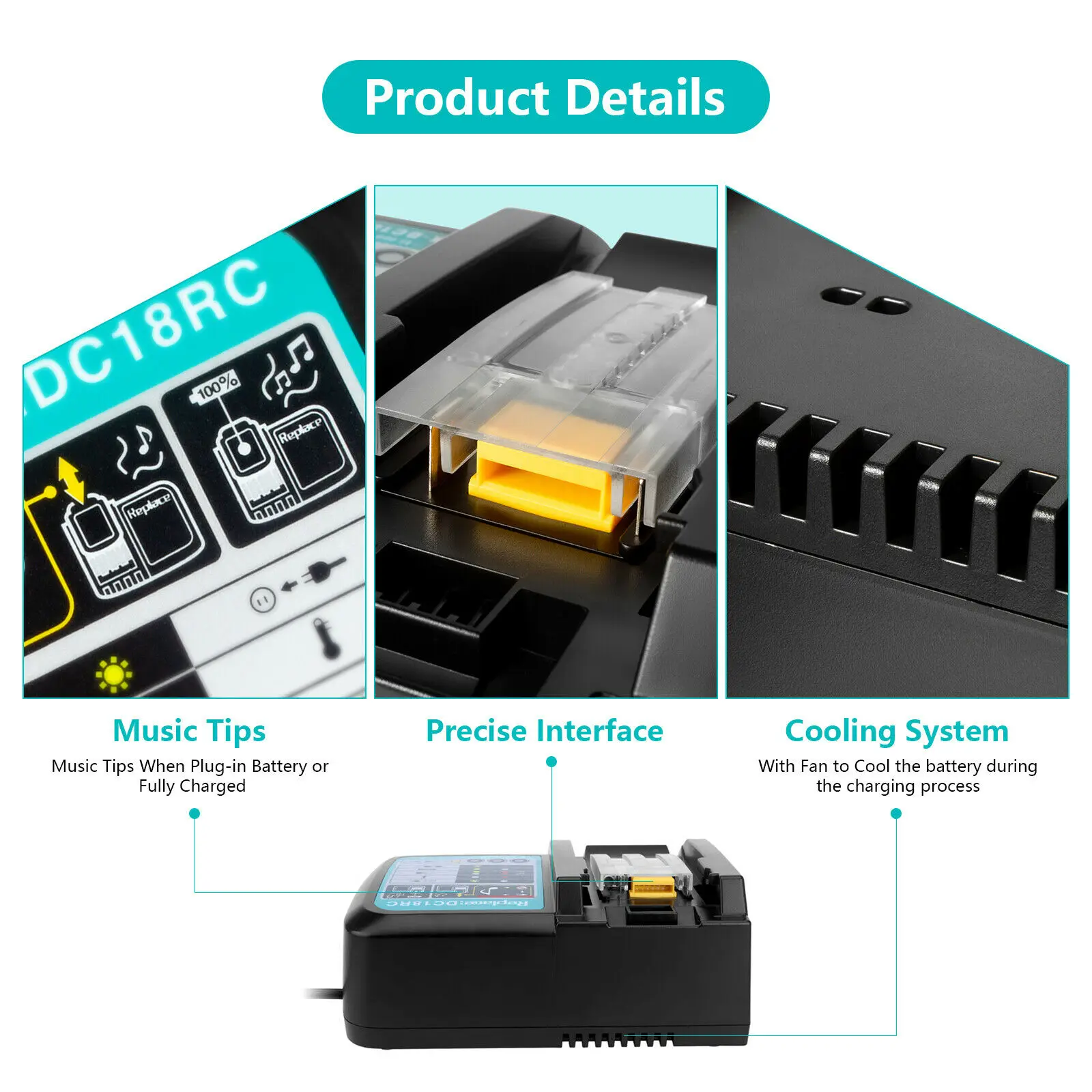 DC18RC 3A Li-ion Charger for Makita 18V Drill Battery, Compatible with 14.4V/18V LXT Series , Fast Safe Charging for Power Tools