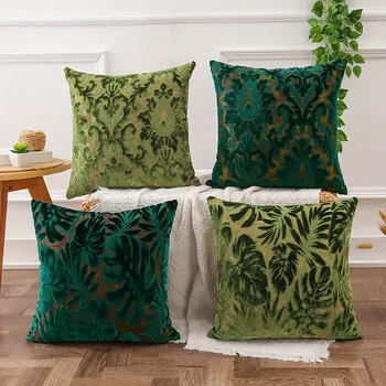 Green Leaf Chenille Pillow Cover 1