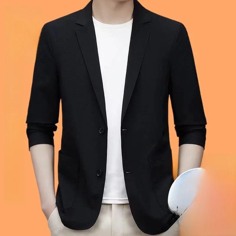 

Summer Thin Ice Silk Sun Protection Men's Pure Color Lightweight Sunscreen Suit Business Casual Jacket Trendy Slim Fit Suit