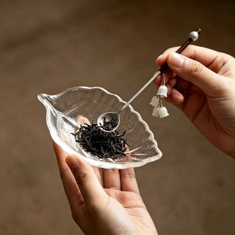 Crystal glass leaves small tea tea bamboo tea ceremony accessories tea appreciation lotus tea set accessories
