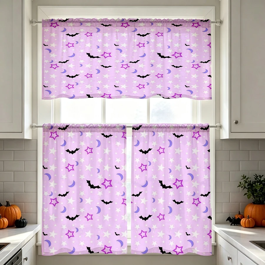 Halloween Fall Kitchen Curtains, Bat Moon Star Sky, Digital Print, Kitchen Dining Room, Rod Pocket Polyester, Home Decor