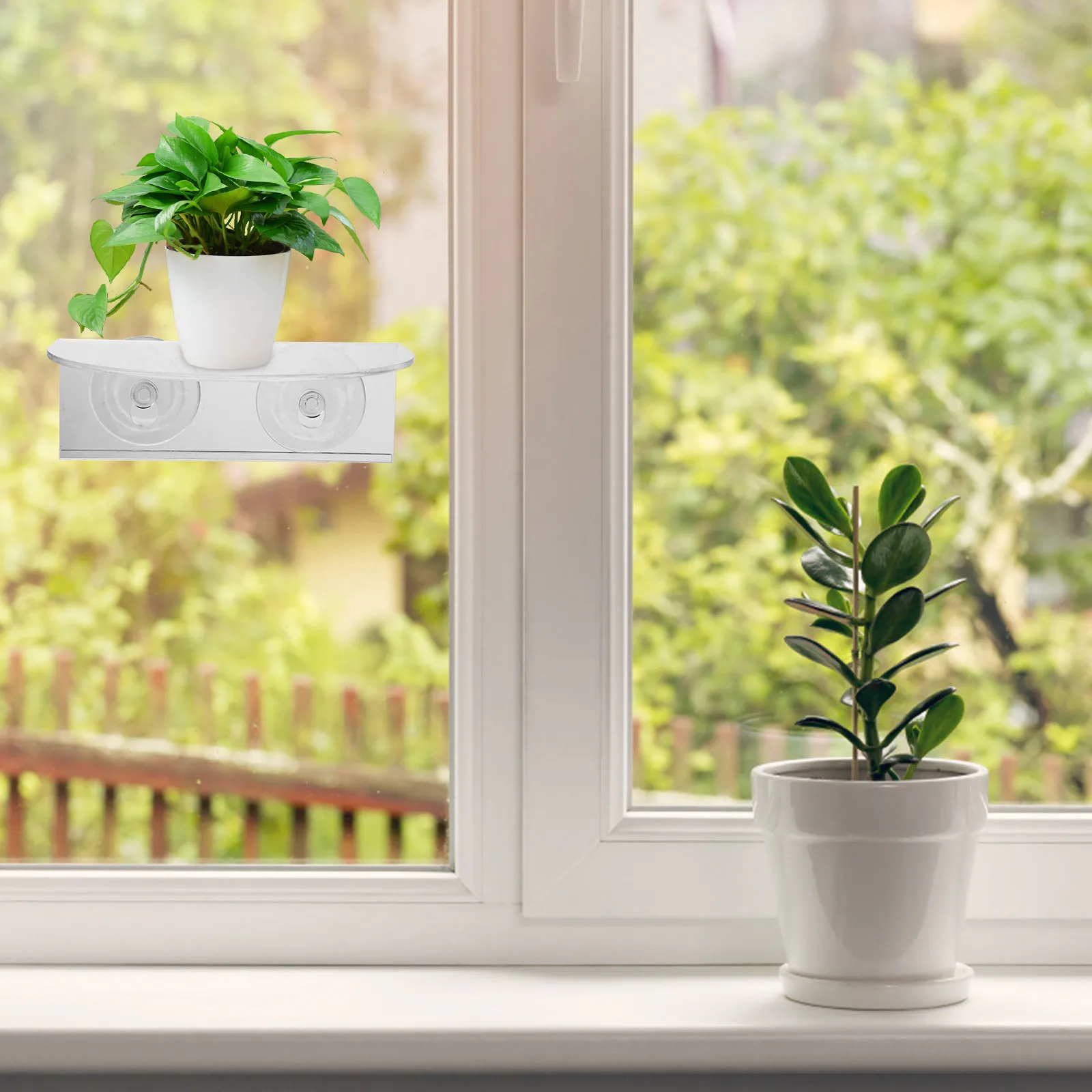1Pcs Acrylic Window Shelf Transparent Floating Plant Rack Suction Cup No Drilling Storage Rack Kitchen Bathroom Ledge Organizer