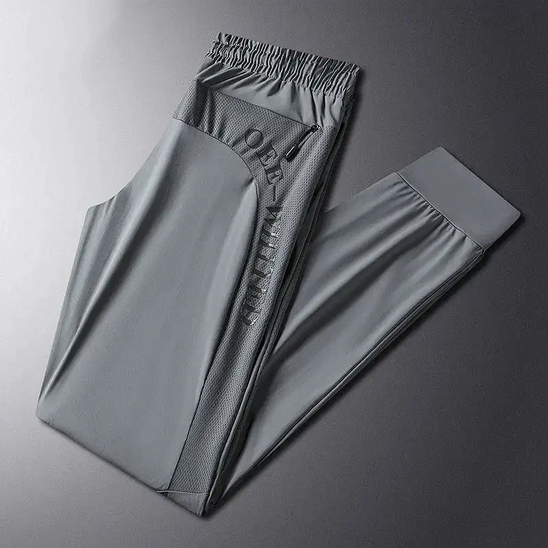 Men's Summer Quick Dry Ice Silk Pants Elastic Waist Casual Joggers Breathable Straight Leg Trousers