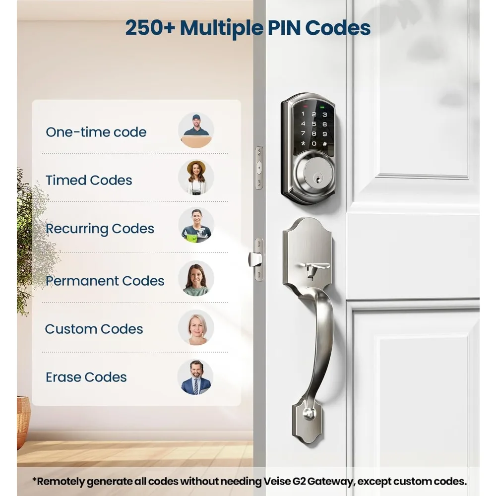 VE06-H Smart Front Door Lock Set, App Control, Keyless Entry Deadbolt with Lever Handle, Electronic Digital Touchscreen Keypad,