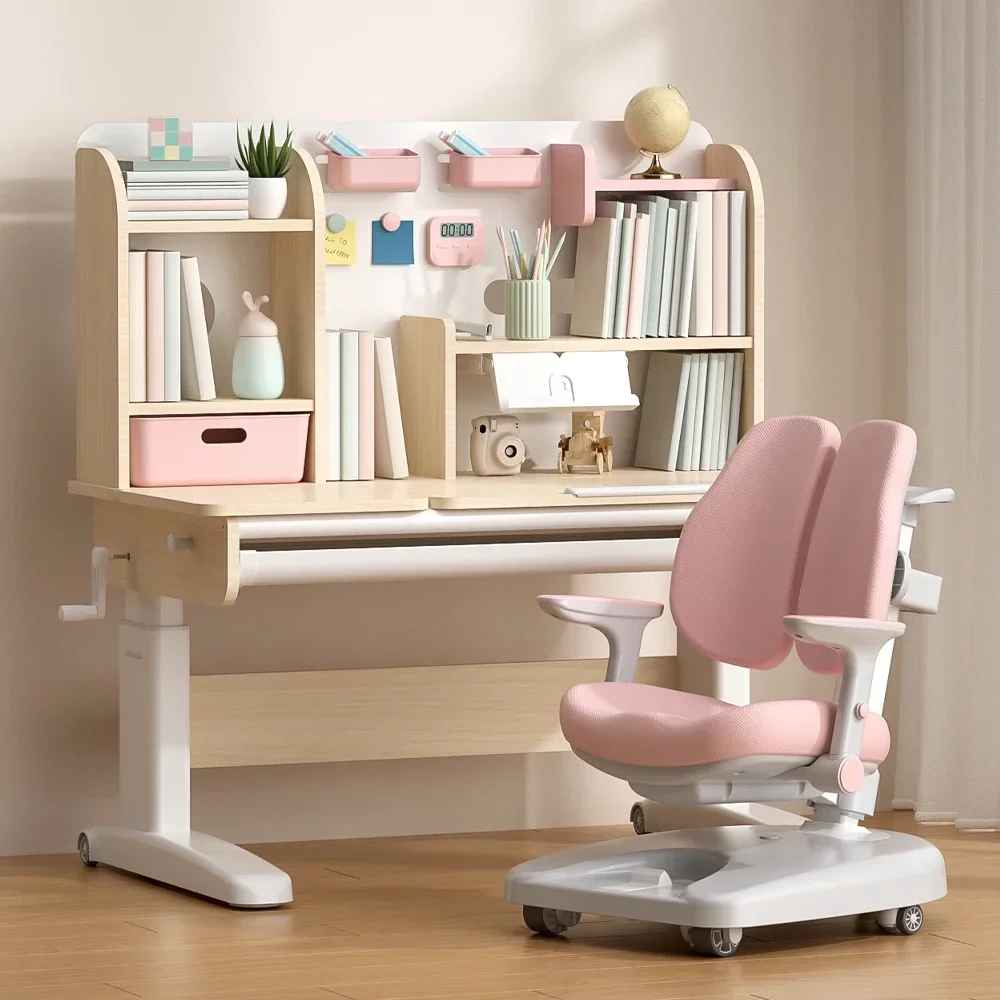 Table d'apprentissage ergonomique pour enfants avec étagère, meubles de maison, bureau d'étude réglable en hauteur, ensemble de chaises, vente en gros