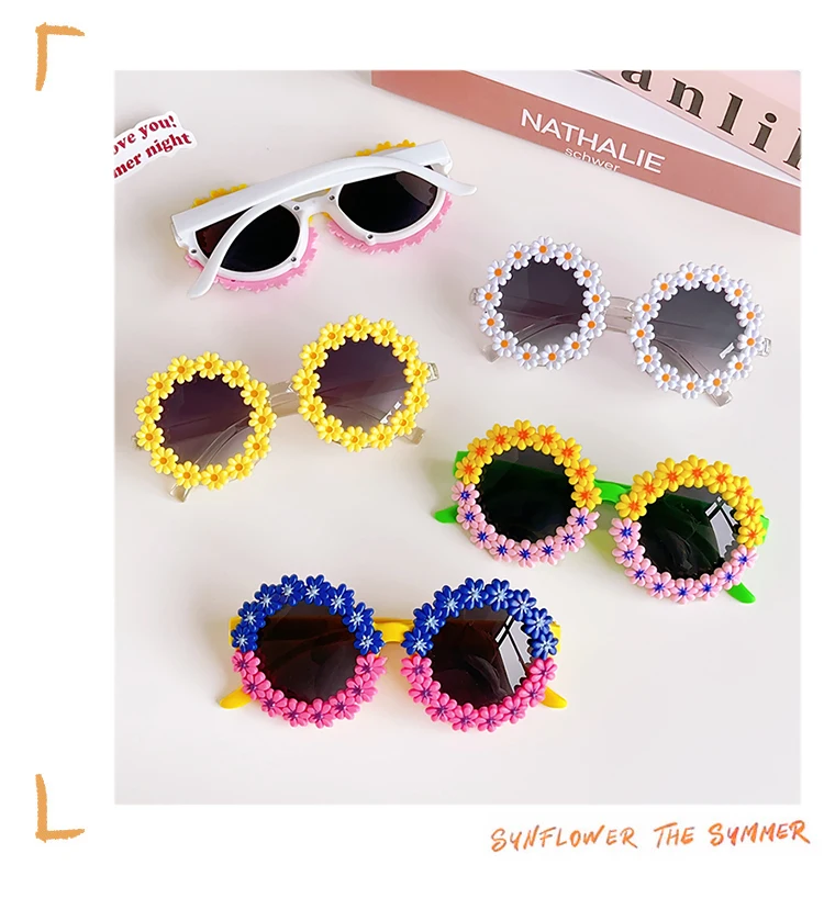 Neue Kinder Nette Acryl Blume UV400 Sonnenbrille Baby Mädchen Schöne Outdoor Sonnenschutz Sonnenbrille Kid Augenschutz Brille – Detail 4