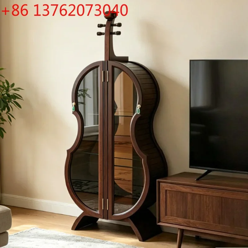 American retro violin solid wood wine cabinet light luxury glass living room storage locker display cabinets sideboard furniture