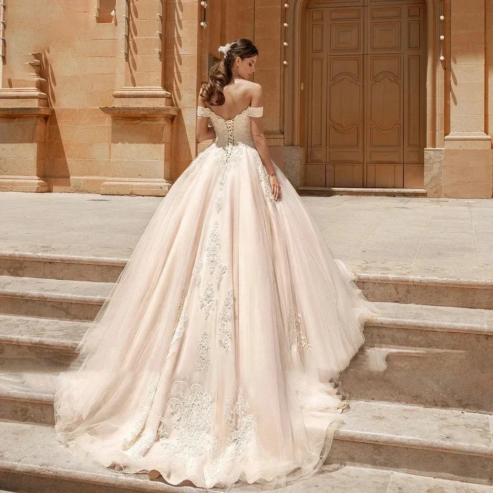로맨틱 볼 가운 오프 숄더 웨딩 드레스 스위트하트 칼라 레이스 아플리케 비즈 신부 가운 베스티도 데 노비아 맞춤 제작