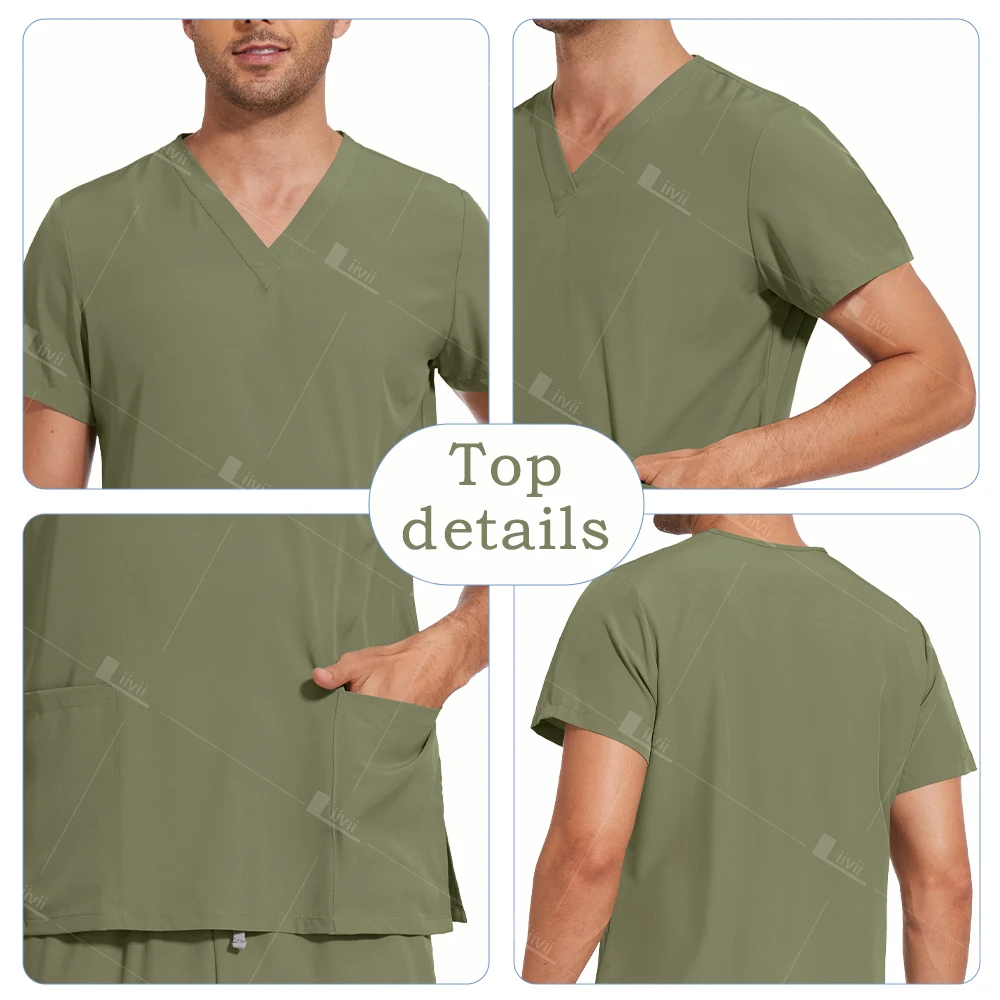 Unisex Uniformes Médicos para Homens e Mulheres, Roupas de Enfermagem, Traje de Beleza, Enfermeira Scrubs Conjuntos, Dentista Cirúrgico, Tops Clínicos e Calças