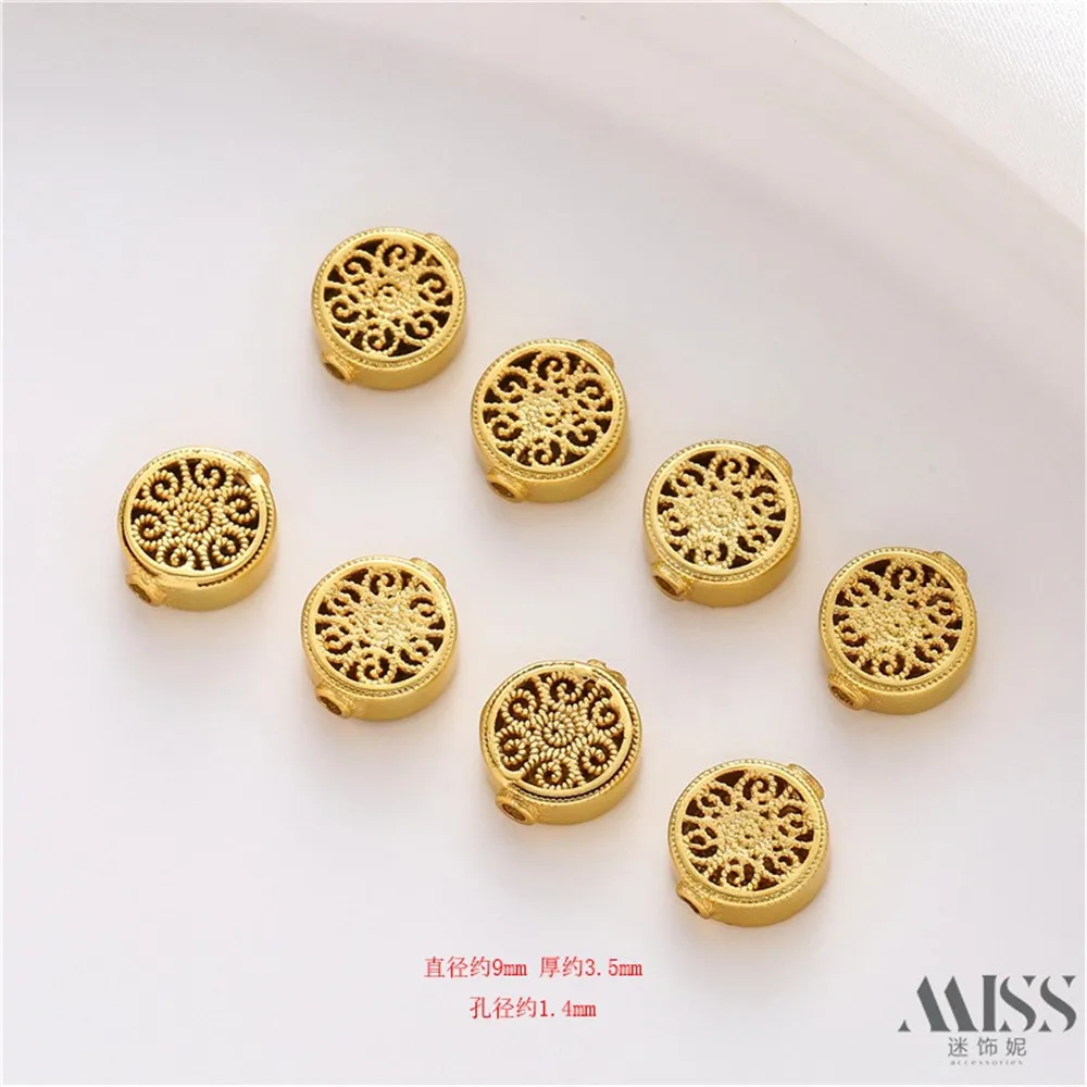 

Sand Gold Color Round Hollow Engraved Beads Round Beads DIY Accessories Loose Beads Handmade Bracelets Necklaces Jewelry